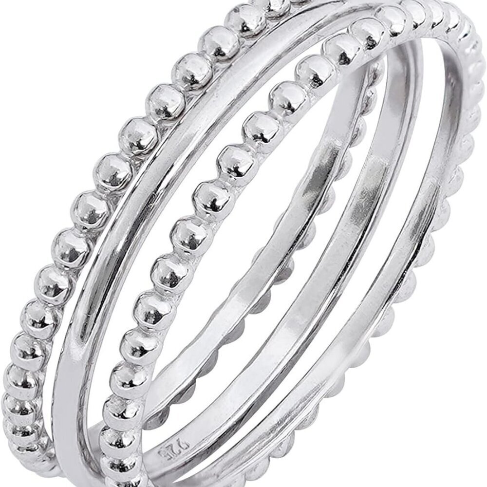 14K Gold or Rhodium Plated Sterling Silver Stacking Ring Set of 3